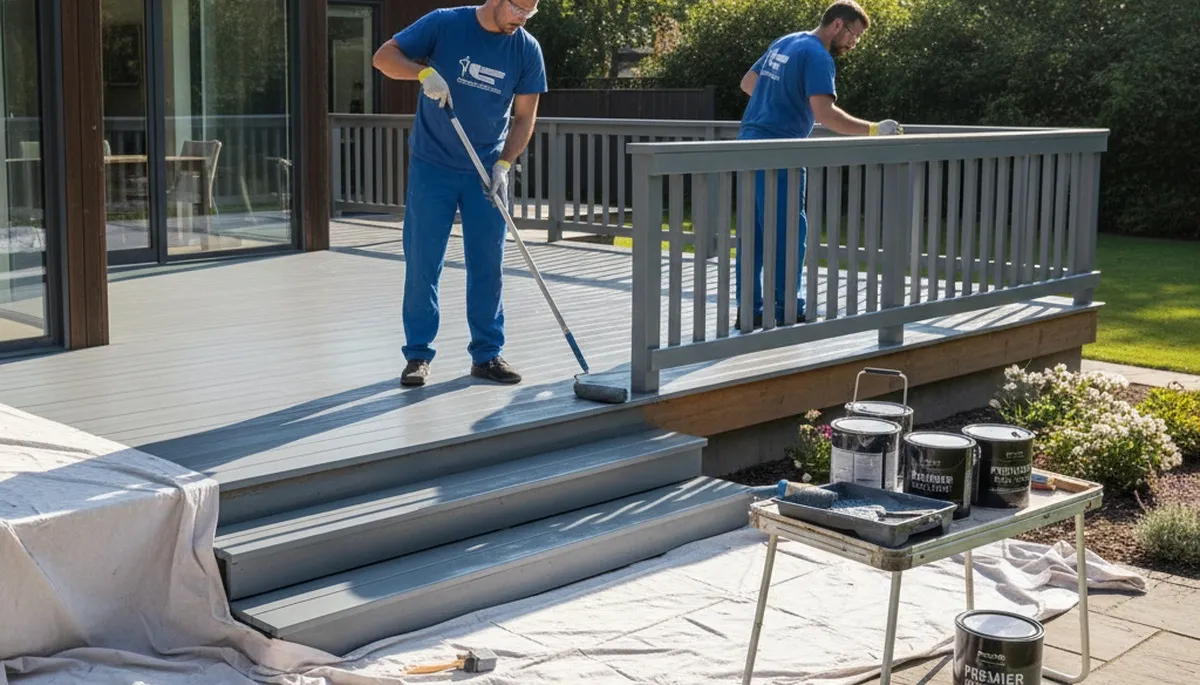 Deck painting service in Green Bay, WI by local painters protecting and refreshing a wooden deck