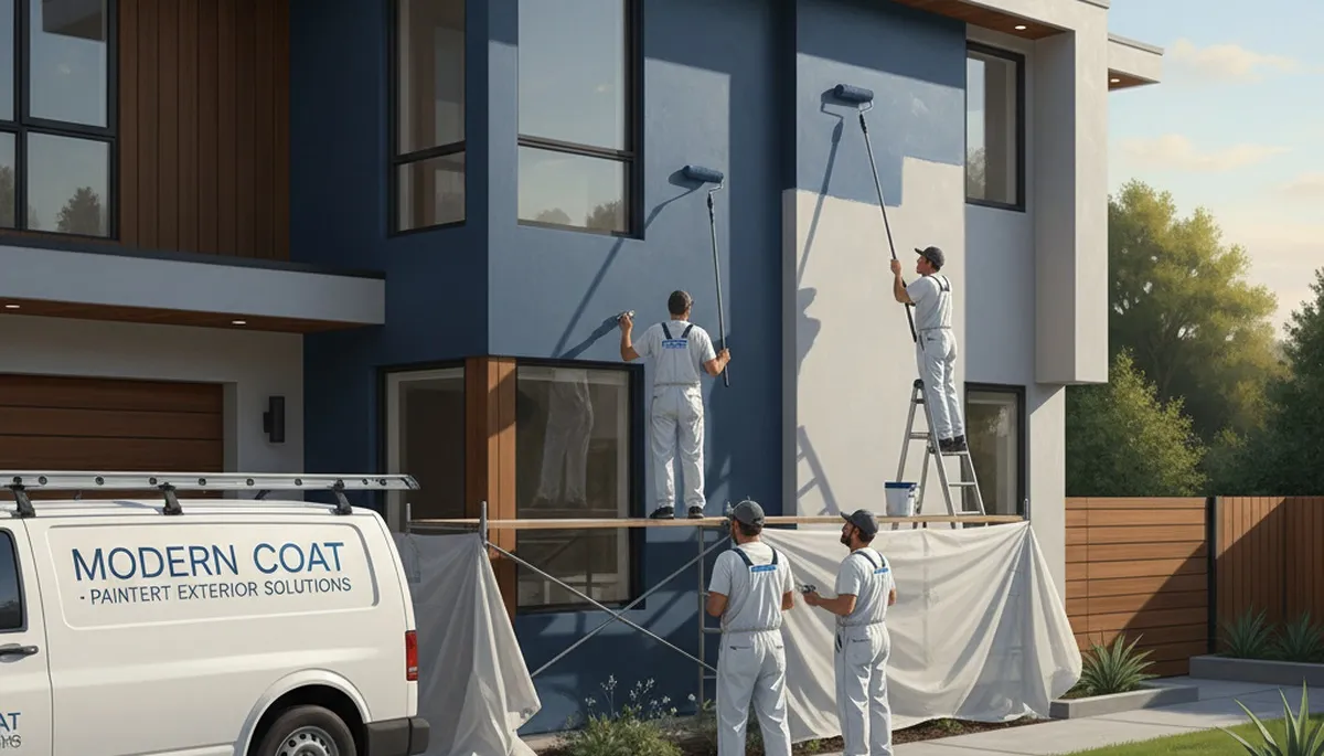 Green Bay, WI exterior house painting by professional painters applying durable coatings to a home
