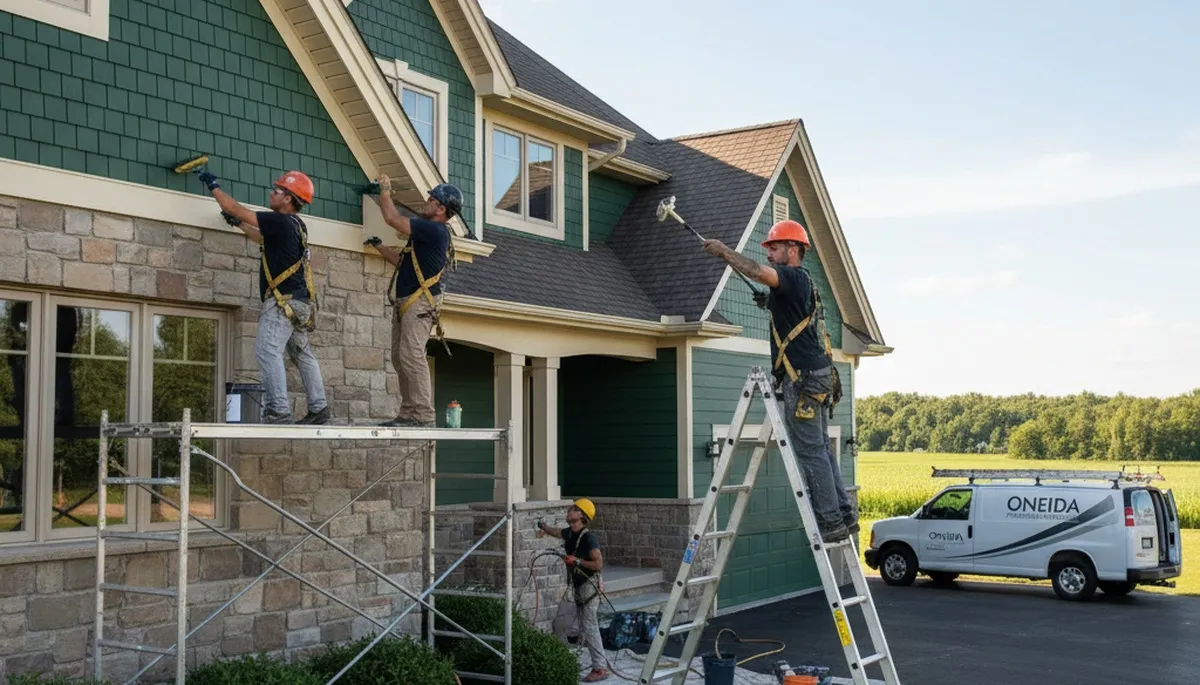 Painter preparing a Green Bay, WI home exterior for professional painting services